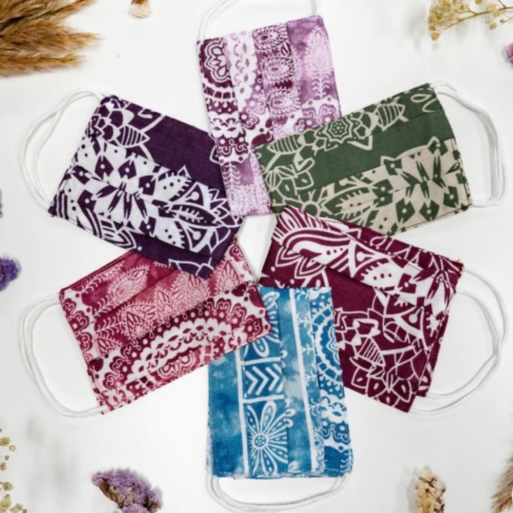 Lotus and Luna Pleated Reusable Face Mask Nose Wire Plum Paisley Purple Floral
